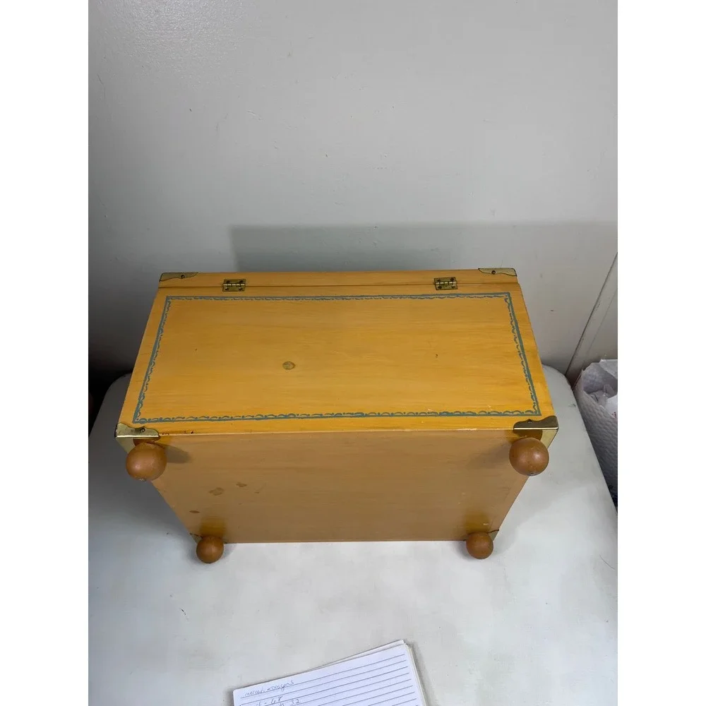 Vintage Tole Hand Painted Wooden Storage Trunk‎ Folk Art Chest Geese Signed 1989